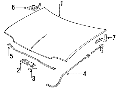 1992 Pontiac LeMans Hood & Components Latch(Hook), Hood Lksecd Diagram for 90244889