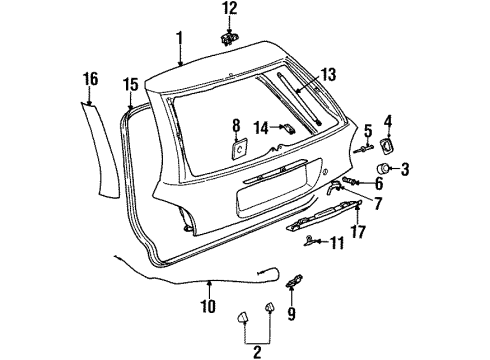 1998 Saturn SW1 Lift Gate & Hardware, Exterior Trim Weatherstrip, Lift Gate Diagram for 21160046