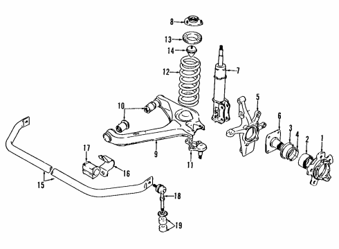 1992 Geo Tracker Front Suspension Components, Lower Control Arm, Stabilizer Bar Steering Knuckle Diagram for 96058661