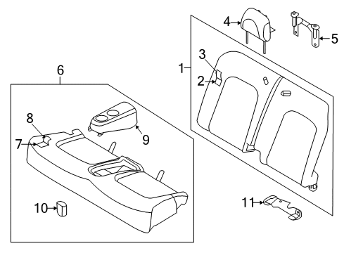 2013 Nissan Murano Rear Seat Components Cup Holder Assembly Diagram for 88337-1GR0A