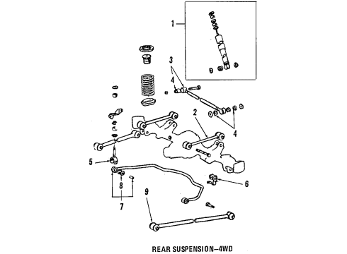 1984 Toyota Tercel Rear Suspension Components, Lower Control Arm, Upper Control Arm, Stabilizer Bar ABSORBER, Shock, Rear Diagram for 48531-80202