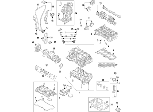 2021 Hyundai Santa Fe Engine Parts, Mounts, Cylinder Head & Valves, Camshaft & Timing, Variable Valve Timing, Oil Cooler, Oil Pan, Oil Pump, Balance Shafts, Crankshaft & Bearings, Pistons, Rings & Bearings Lock-Valve Spring Retainer Diagram for 2222302500