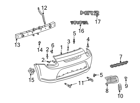 2001 Toyota MR2 Spyder Rear Bumper Extension Plug Diagram for 52162-17010