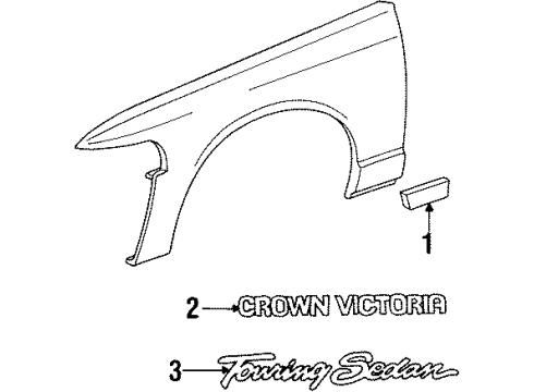 1992 Ford Crown Victoria Exterior Trim - Fender Body Side Molding Diagram for F5AZ16036PTM