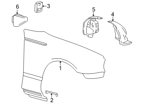 2002 Ford Thunderbird Fender & Components Fender Liner Diagram for 1W6Z-16102-BA