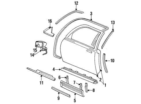 1993 Cadillac Fleetwood Front Door Glass/Case/Heater Asm-Replacement Mirror Diagram for 12502602