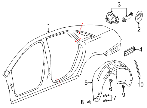 2015 Cadillac XTS Quarter Panel & Components Wheelhouse Liner Diagram for 84391921