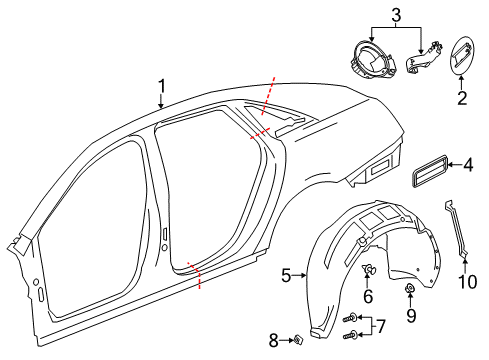 2015 Cadillac XTS Quarter Panel & Components Fuel Door Diagram for 84287350