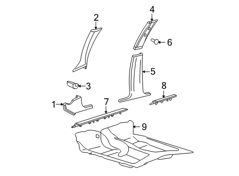 2005 Mercury Grand Marquis Interior Trim - Pillars, Rocker & Floor Upper Center Pillar Trim Diagram for 5W7Z-5424347-AAF