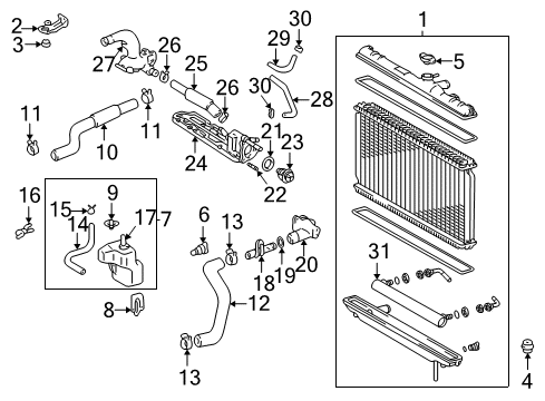 1999 Lexus RX300 Radiator & Components Housing, Water Inlet Diagram for 16323-20020