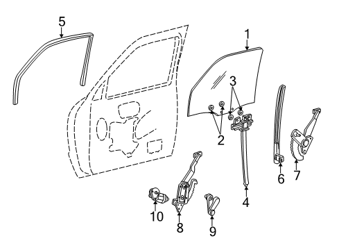 2002 Ford Ranger Door & Components Door Glass Diagram for 3L5Z-1021411-AA