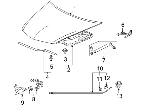 2009 Acura RL Hood & Components Hinge, Passenger Side Hood Diagram for 60120-SJA-A02ZZ