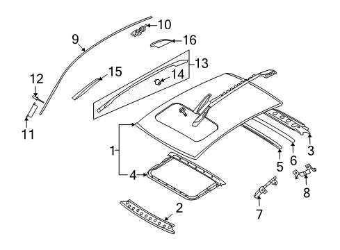 2009 Infiniti EX35 Roof & Components, Exterior Trim Clip-Moulding Diagram for 73858-JK05A