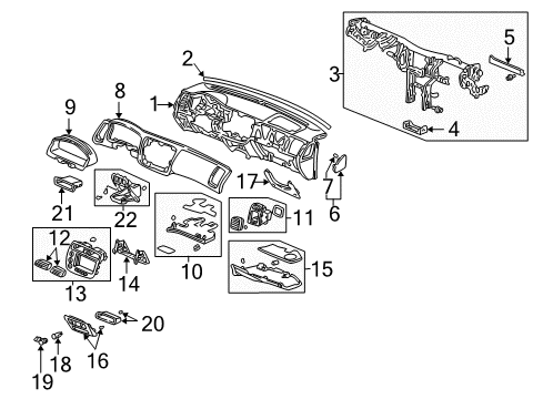 2005 Honda Civic Cluster & Switches, Instrument Panel Case Assy., L. Center Outlet *NH167L* (GRAPHITE BLACK) Diagram for 77251-S5A-A02ZA