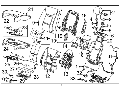 2016 Cadillac XTS Driver Seat Components Seat Back Cover Diagram for 23238147