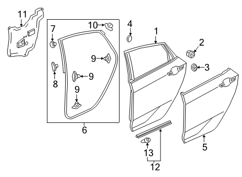 2020 Honda Civic Rear Door Weatherstrip, L. RR. Door Diagram for 72850-TGG-T01