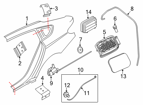 2011 BMW 535i GT Quarter Panel & Components Filler Flap Actuator Diagram for 67117139398