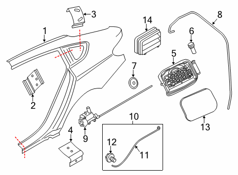 2014 BMW 550i GT xDrive Fuel Door Filler Flap Actuator Diagram for 67117200674