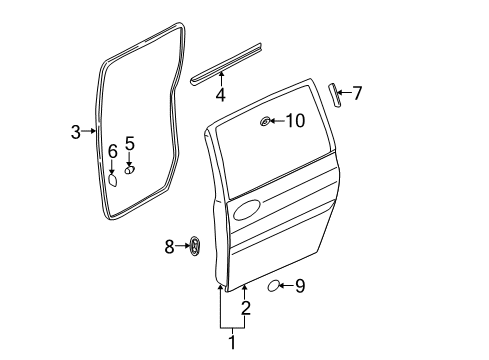 2005 Kia Sedona Side Loading Door - Door & Components Weatherstrip Assembly-Door, LH Diagram for 0K53A73760B