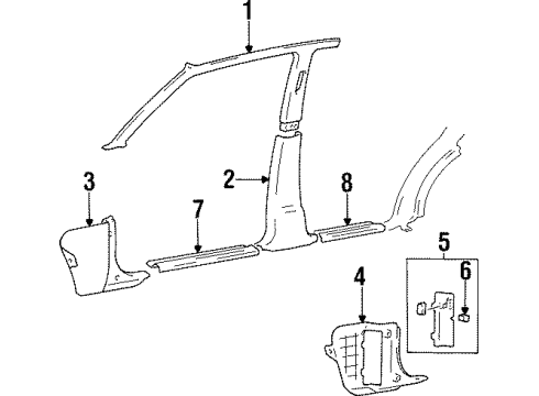 1997 Hyundai Sonata Interior Trim - Pillars, Rocker & Floor Trim Assembly-Center Pillar Lower LH Diagram for 85835-34000-AQ