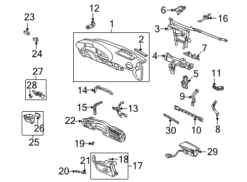 2001 Honda Insight Instrument Panel Components Stopper, Cassette Box Diagram for 91637-SD4-000