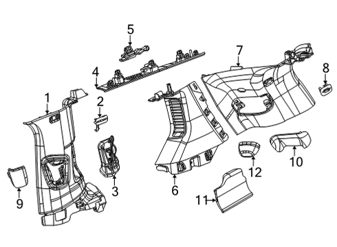 2021 Jeep Grand Cherokee L Interior Trim - Quarter Panels Clip Diagram for 68139328AA
