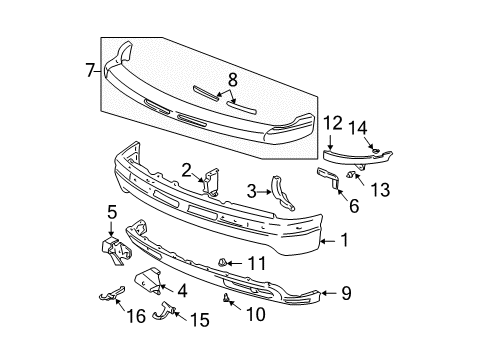 2002 Chevrolet Silverado 3500 Front Bumper Brace, Front Bumper Imp Bar Diagram for 15705677