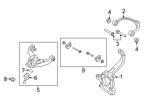 2017 Ford F-150 Front Suspension Components, Lower Control Arm, Upper Control Arm, Stabilizer Bar Adjust Cam Diagram for FL3Z-3B236-A