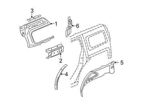 2007 Hummer H3 Inner Structure - Quarter Panel Filler Diagram for 15264980