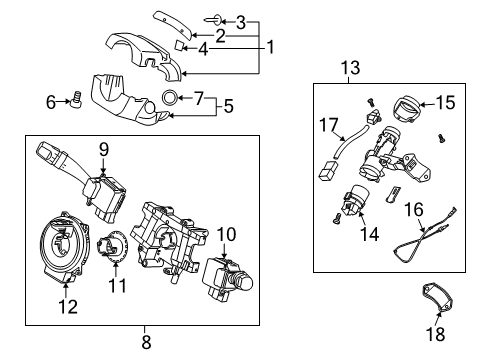 2009 Kia Spectra Shroud, Switches & Levers Ignition Lock Cylinder Diagram for 819002FF00