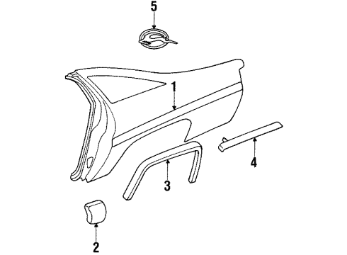 1994 Chevrolet Impala Exterior Trim - Quarter Panel Molding Asm-Rear Quarter Center Front *Black Diagram for 16614532