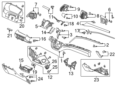 2021 Honda Odyssey Cluster & Switches, Instrument Panel Garnish Assy., Center *NH892L*(Driver Side) (MIRROR BLACK) Diagram for 77254-THR-A11ZA