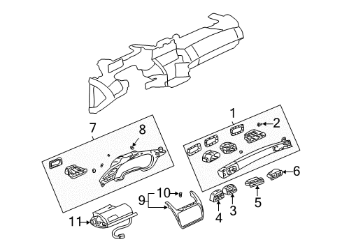 2005 Cadillac DeVille Cluster & Switches, Instrument Panel Deflector Asm-Instrument Panel Center Air Outlet Diagram for 25734257