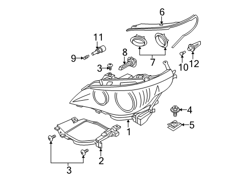 2004 BMW 545i Headlamps Parking Light Bulb Socket Diagram for 63127165546