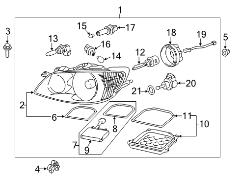 2004 Lexus IS300 Headlamps Front Headlight Assembly Housing / Lens / Cover - Right Diagram for 81110-53200
