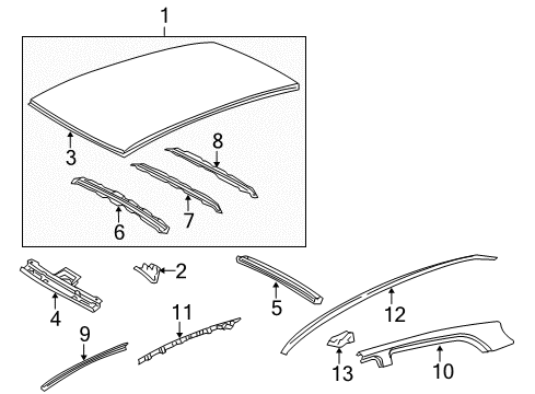 2010 Toyota Yaris Roof & Components, Exterior Trim Drip Molding Diagram for 75551-52130