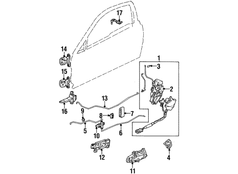 1995 Honda Prelude Lock & Hardware Lock Assembly, Driver Side Door Diagram for 72150-SS0-A12