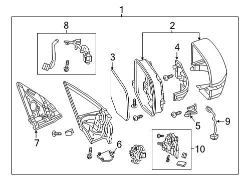 2018 Acura MDX Outside Mirrors Camera Assembly, Driver Side Multi View Diagram for 36670-TZ6-H01