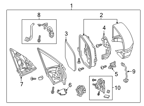 2017 Acura MDX Outside Mirrors Housing Set, Passenger Side (Dark Cherry Pearl) Diagram for 76205-TZ6-C11ZA