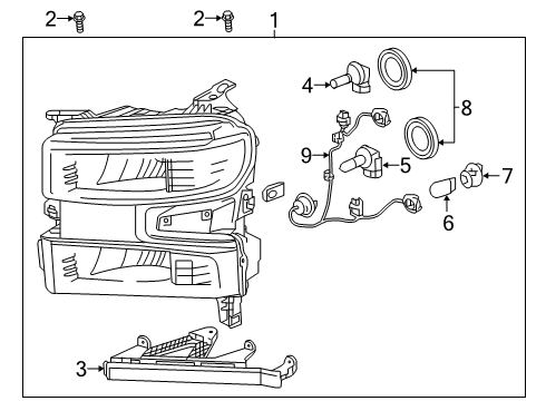 2019 Chevrolet Silverado 1500 Headlamps Mount Bracket Diagram for 23408116