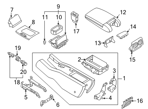 2003 Infiniti Q45 Heated Seats Cup Holder Assembly Diagram for 68430-AR223