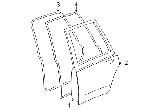 2004 Lincoln Town Car Rear Door Weatherstrip On Body Diagram for 3W1Z-54253A11-BAA