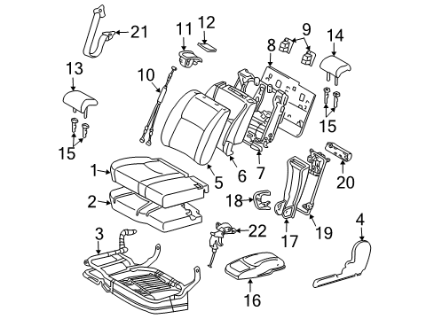 2006 Toyota Highlander Second Row Seats Seat Cushion Pad Diagram for 71612-48070