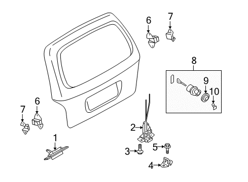 2003 Kia Sedona Lift Gate Tail Gate Lock Assembly Diagram for 0K53Z62310