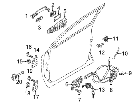 2011 Nissan Juke Front Door Rear Door Inside Handle Assembly, Left Diagram for 80671-1KA0B