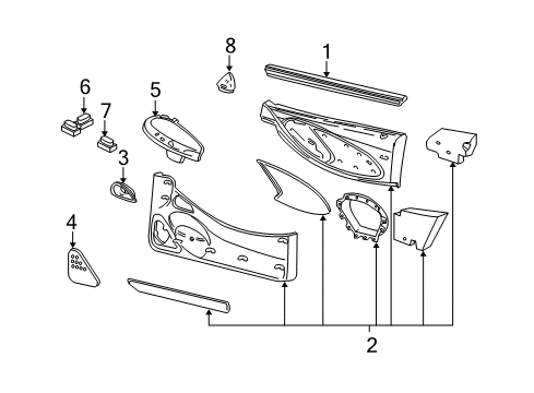 2000 Ford Mustang Door & Components Handle Bezel Diagram for XR3Z-6322634-AAB