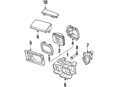 1989 Nissan 300ZX Headlamps Passenger Side Headlight Assembly Diagram for 26010-21P01