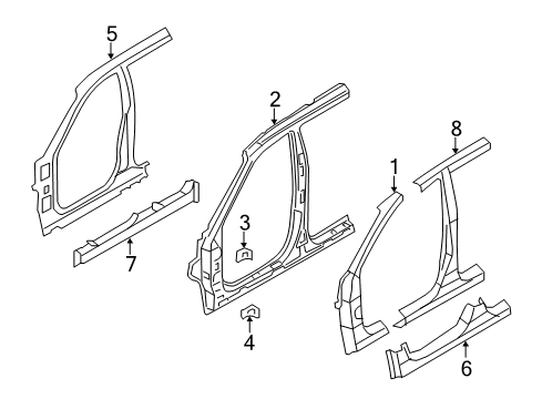 2010 Hyundai Santa Fe Center Pillar, Hinge Pillar, Rocker Panel Assembly-Side Sill Inner, LH Diagram for 65170-2B210