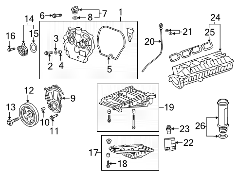 2021 GMC Acadia Engine Parts Upper Timing Cover Screw Diagram for 11548003
