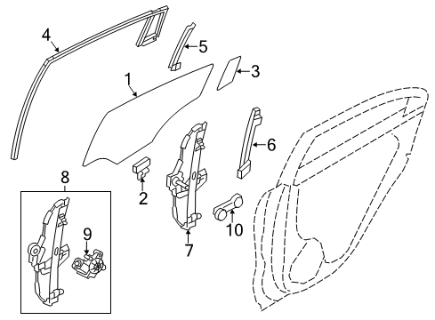 2013 Kia Rio Rear Door Grip Assembly-Front Door Glass Diagram for 824121W000